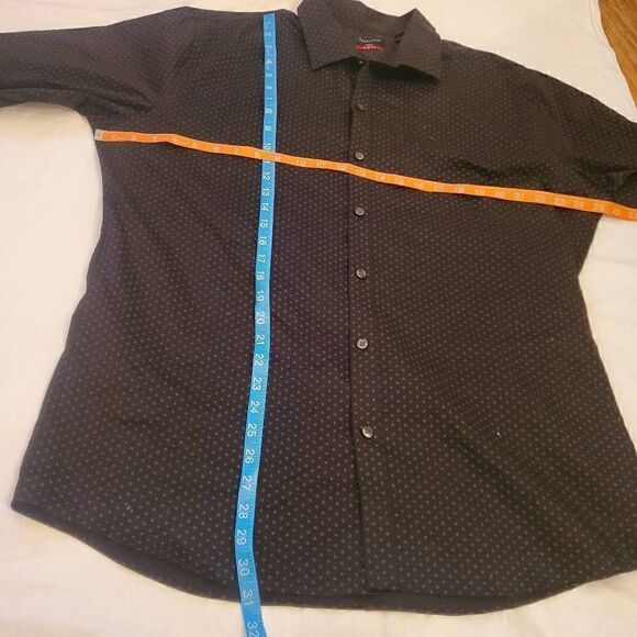 Van Heusen Black Dots Flex Slim Fit Stretch Button Front Dress Shirt Mens Size X - Picture 2 of 11